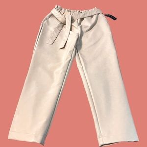 New Bagatelle Women’s Medium Belted Paperbag Waist Pants Faux Leather Off-White